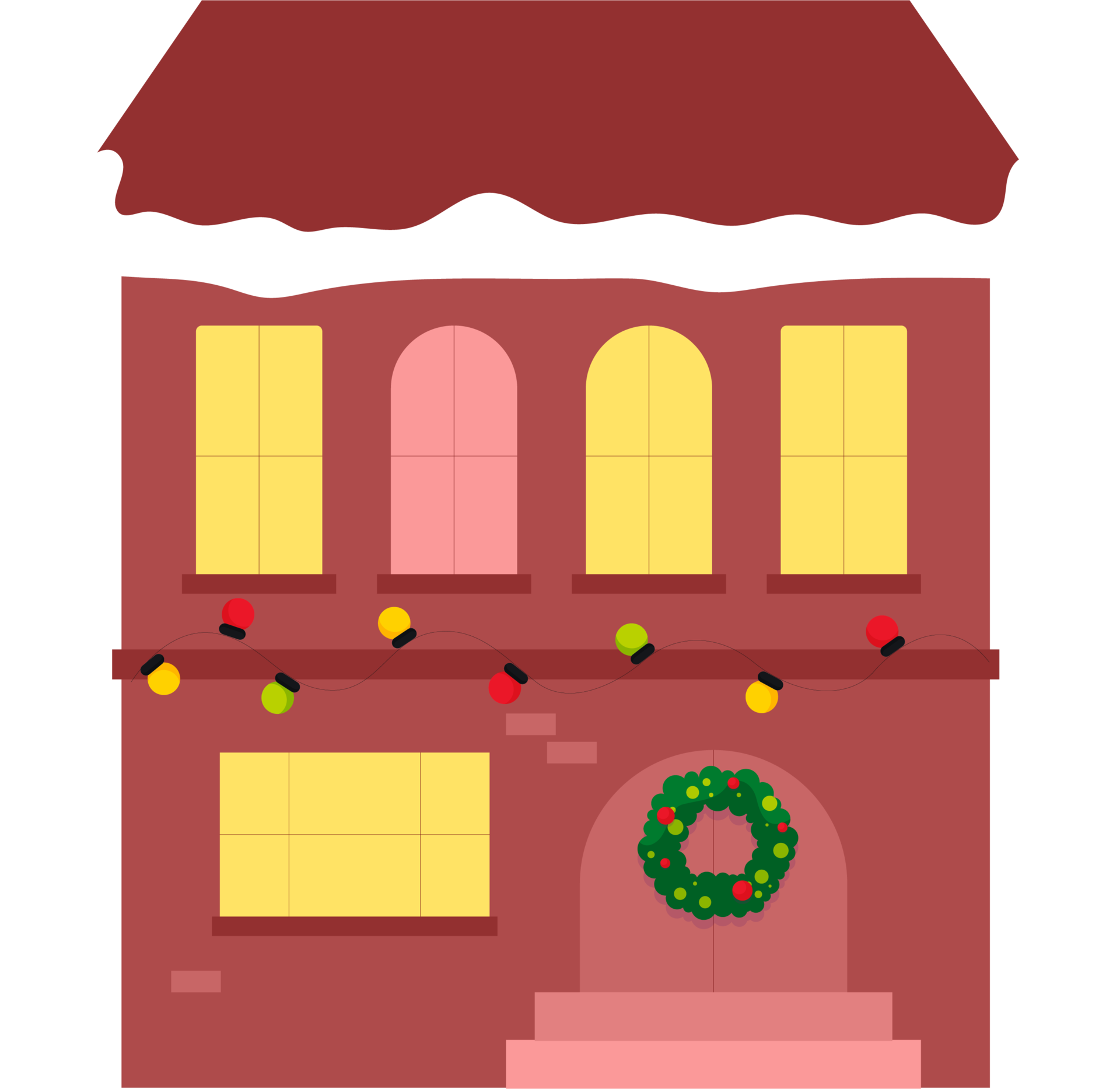 Houses in winter decorated for Christmas, in lights. 11841929 PNG
