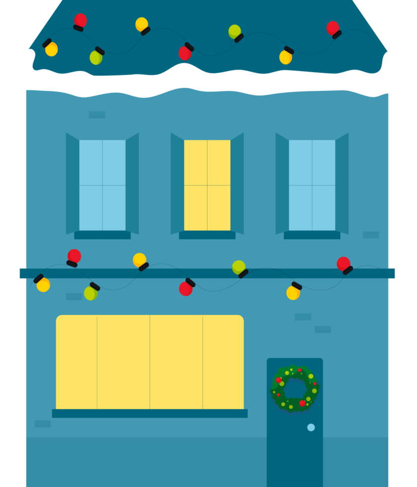 maisons en hiver décorées pour noël, en lumières. png