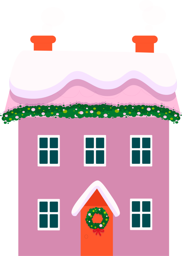 Houses in winter decorated for Christmas, in lights. png