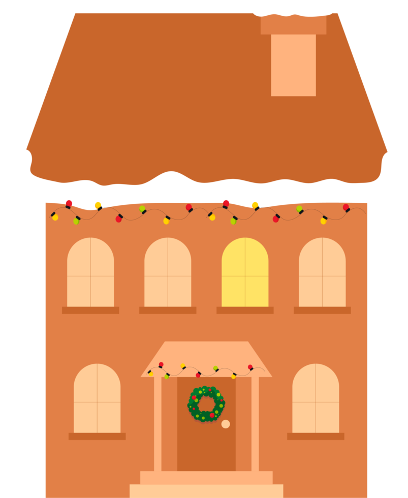 Houses in winter decorated for Christmas, in lights. png