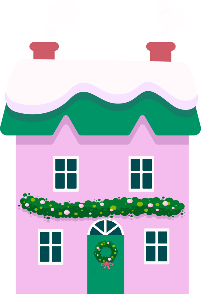 Houses in winter decorated for Christmas, in lights. png