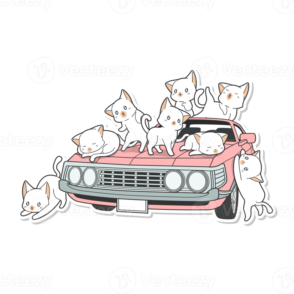 cute cat and vehicle cartoon png