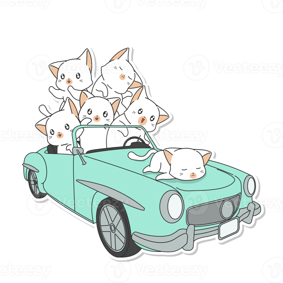 cute cat and vehicle cartoon png