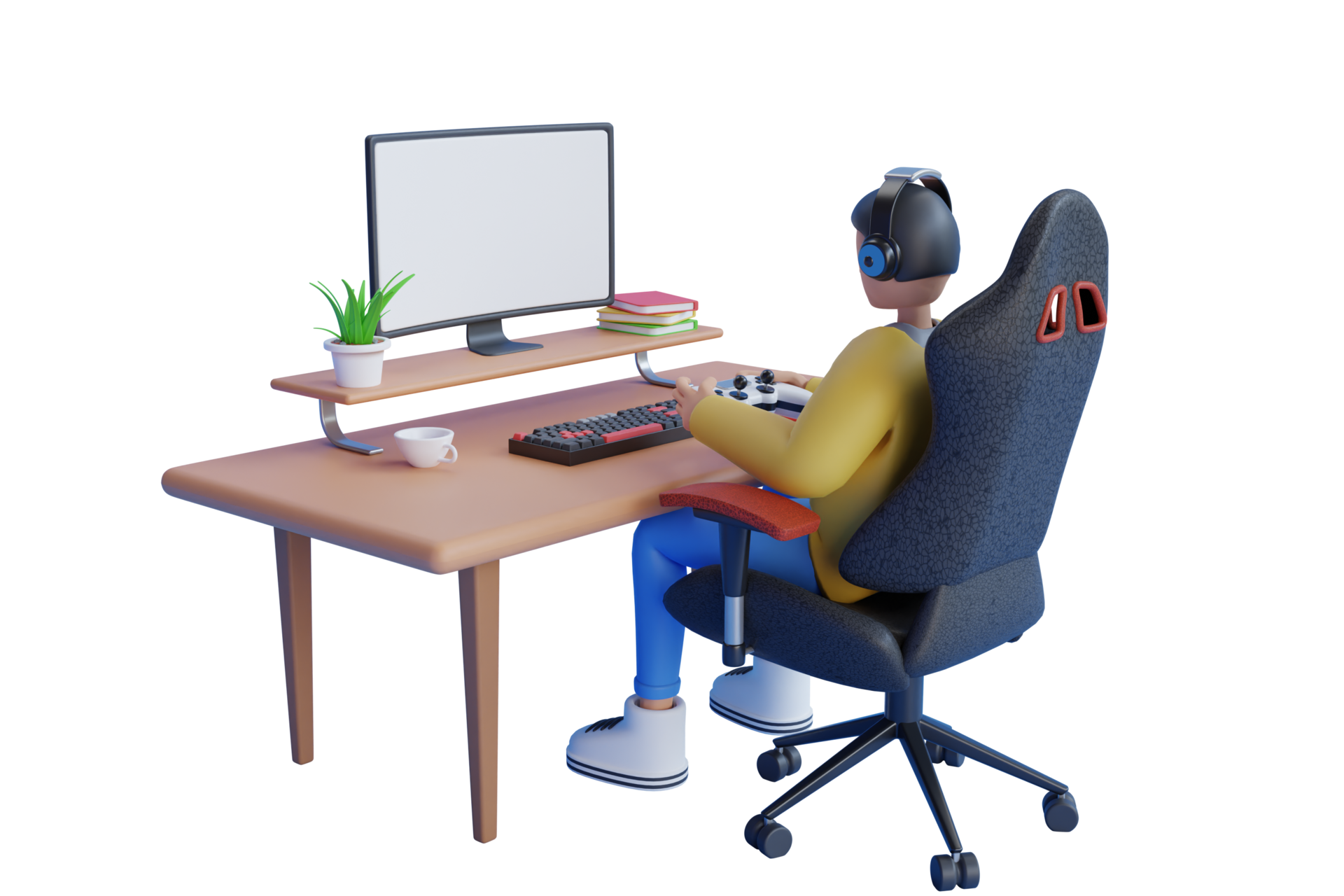 playing video game on pc computer. Gamer playing online game on PC.  Isolated Gaming Computer. 3D render 11842286 PNG