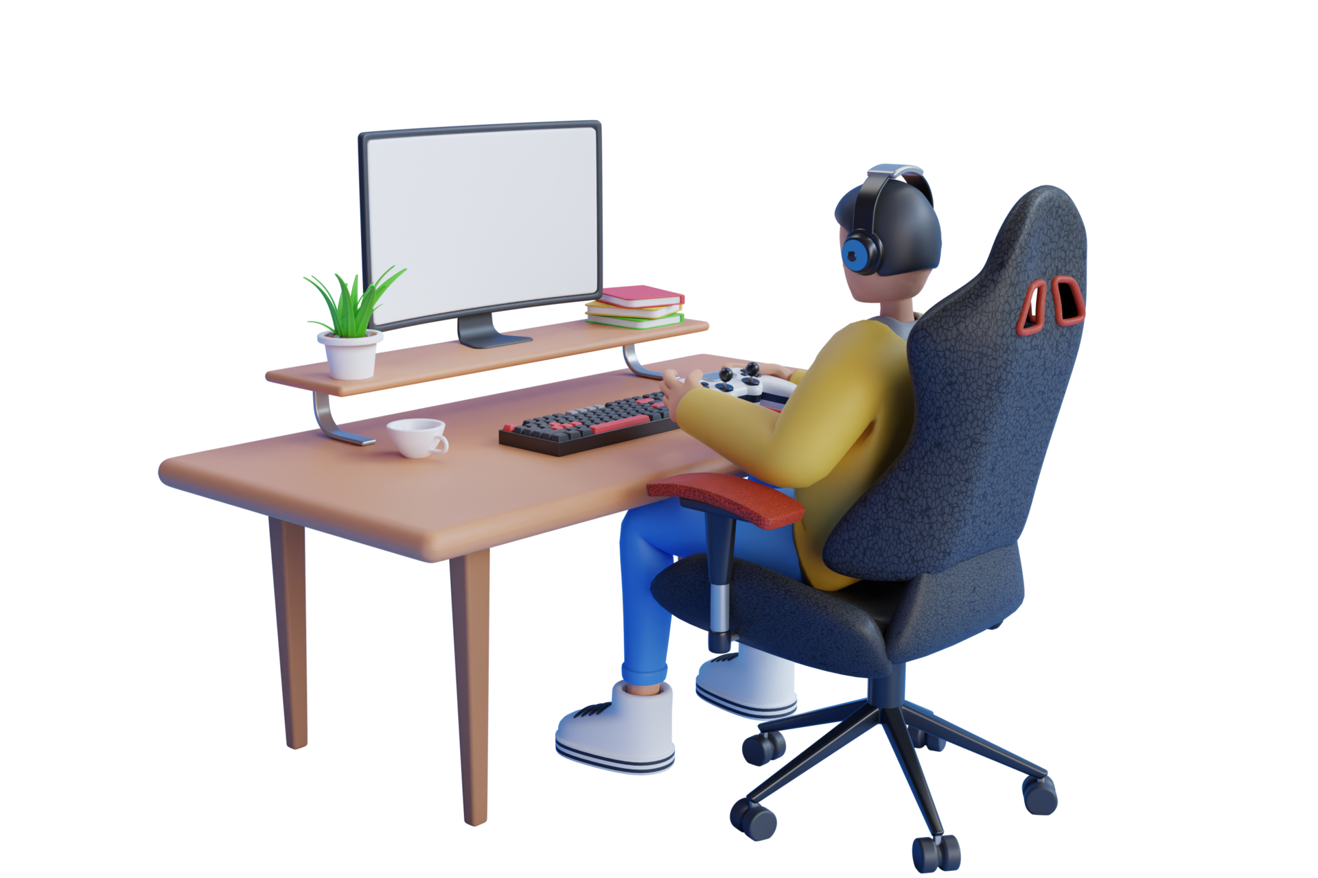 playing video game on pc computer. Gamer playing online game on PC.  Isolated Gaming Computer. 3D render 11842286 PNG