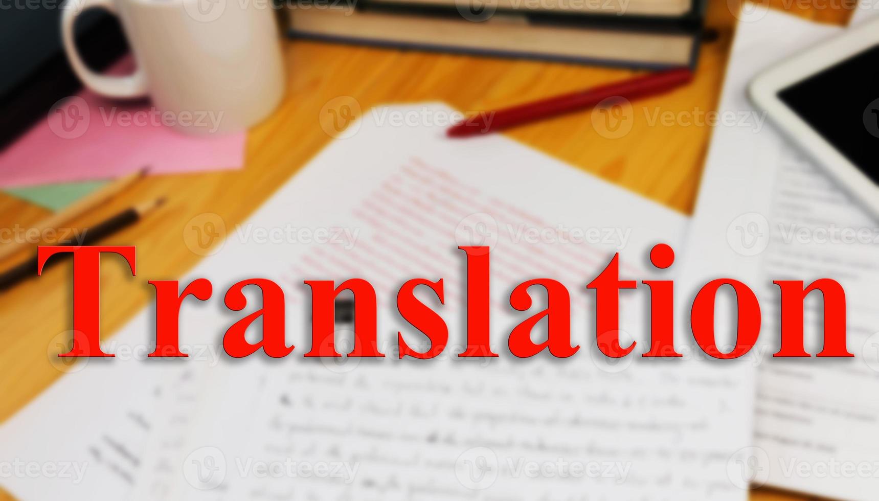 red translation word over blur background photo