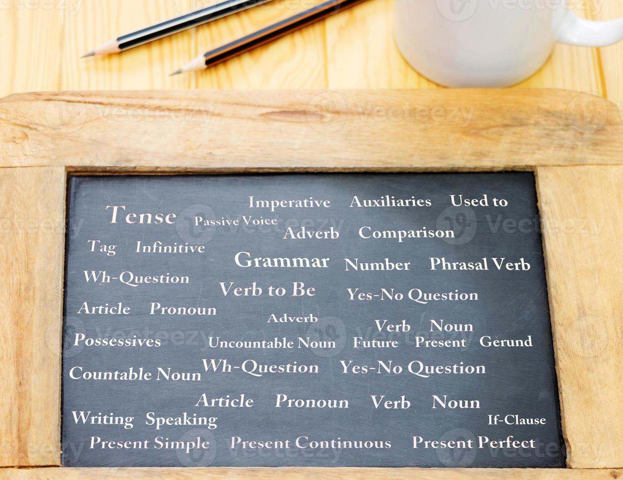 english words on blackboard photo