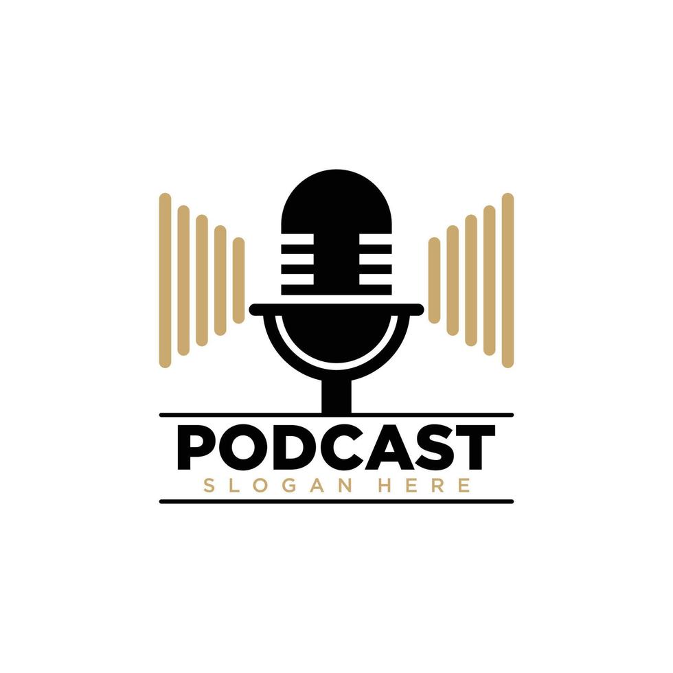 Modern flat microphone logo design for podcast business company symbol vector