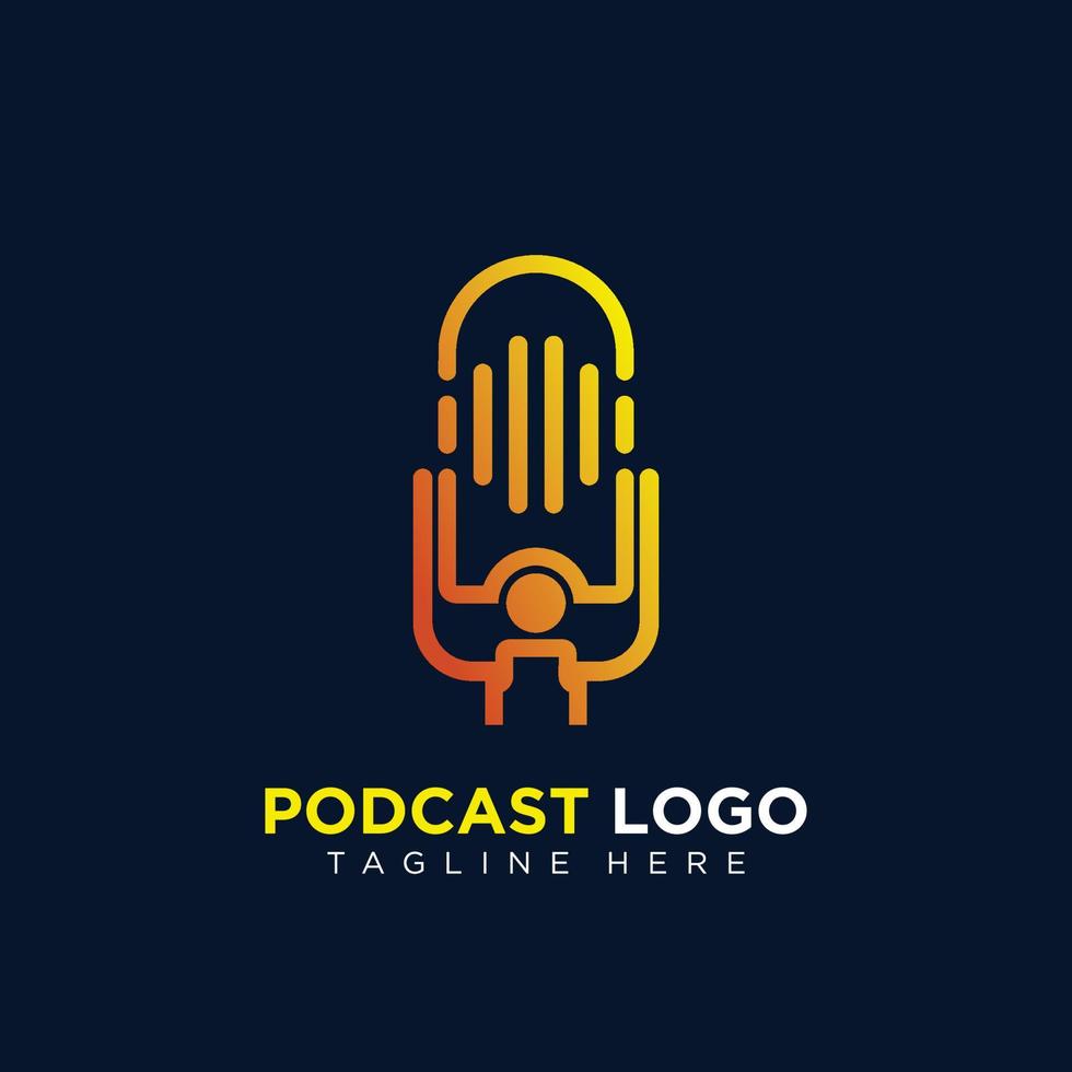 Modern monoline microphone logo design for podcast business company symbol vector