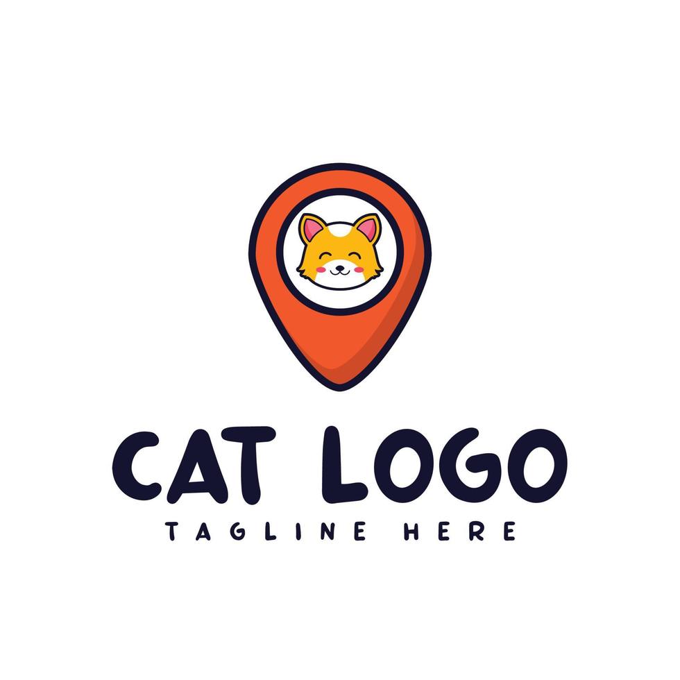 diseño de logotipo de ubicación de gato lindo de dibujos animados vector