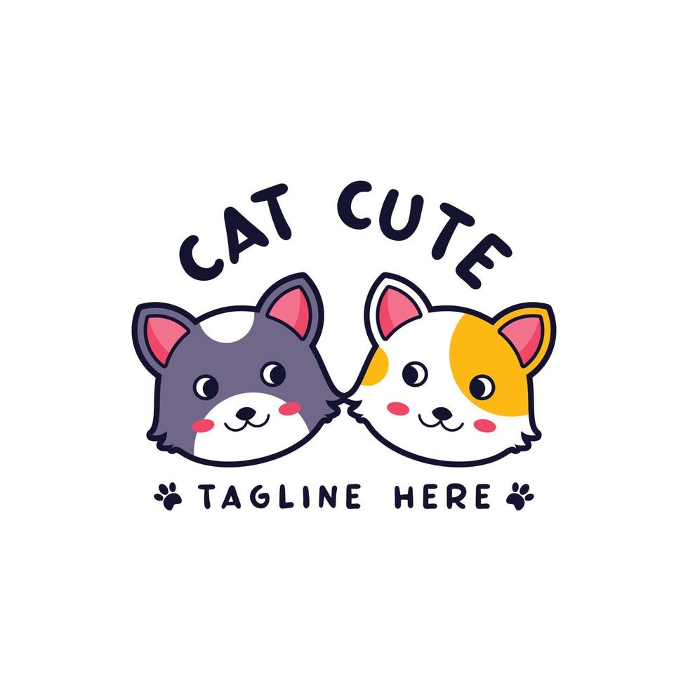 Cartoon cute cat couple logo design vector