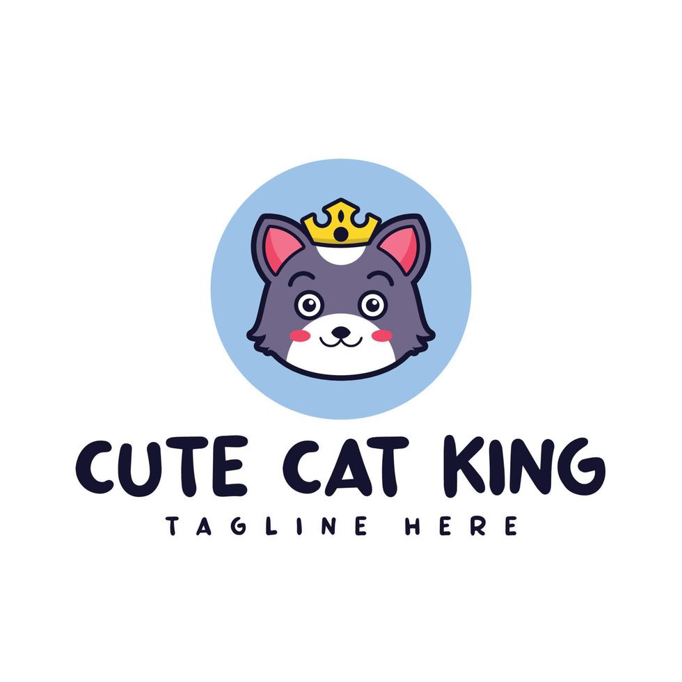 Cartoon cute cat king logo design vector
