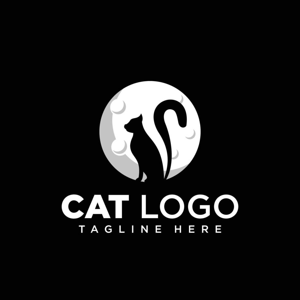 Cat and moon logo design vector