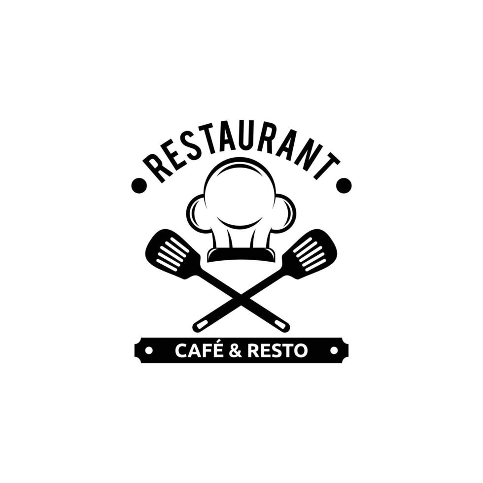 diseño de logotipo de restaurante con sombrero de chef y espátula vector