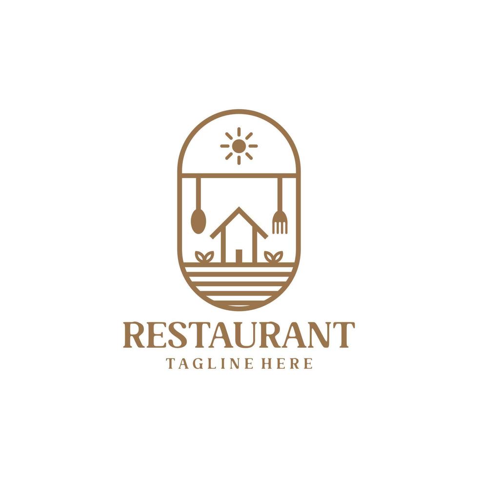 Vintage monoline restaurant logo design vector