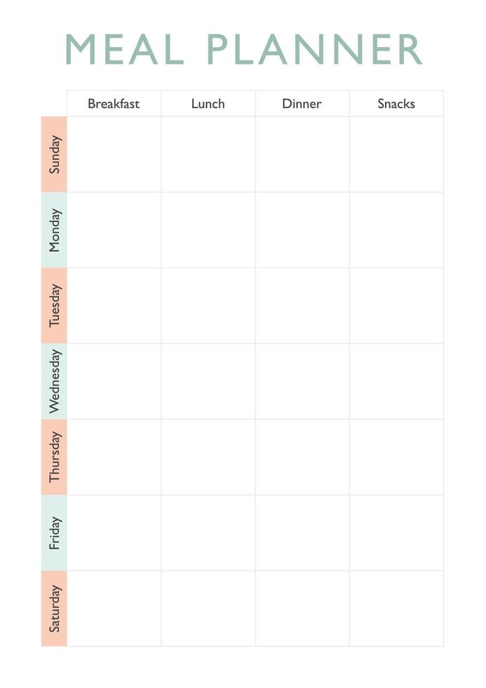 planificador de comidas sencillo vector