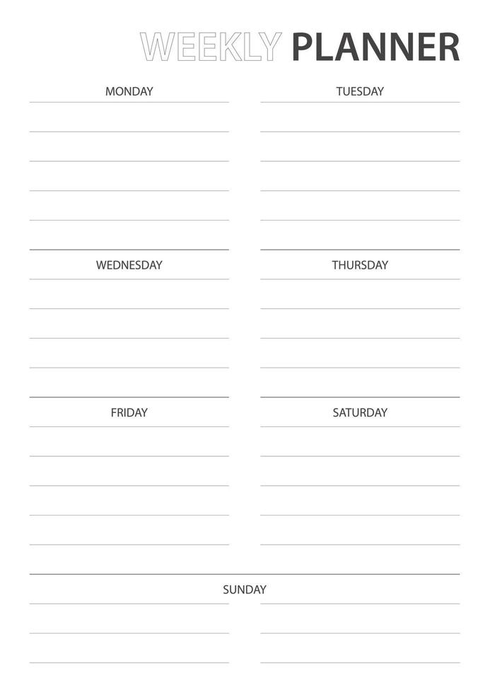Weekly schedule planner simple design 11842606 Vector Art at Vecteezy