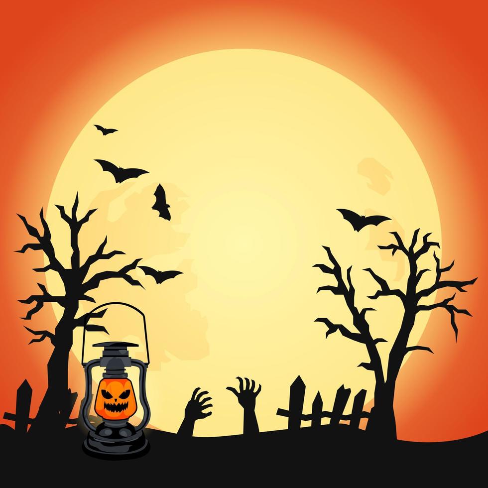 Old lantern with full moon halloween background vector