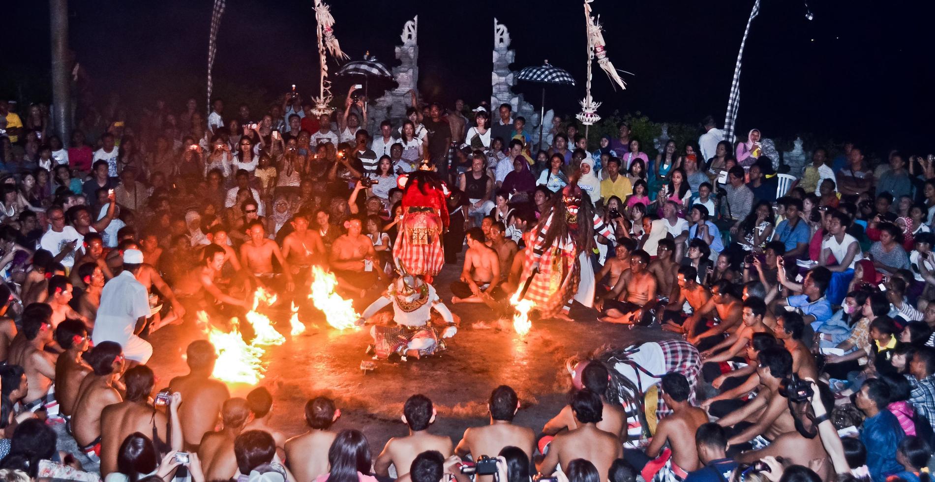Jimbaran, Bali, Indonesia, August 2022- Kecak dance depicting a white monkey being burned by Ravana photo