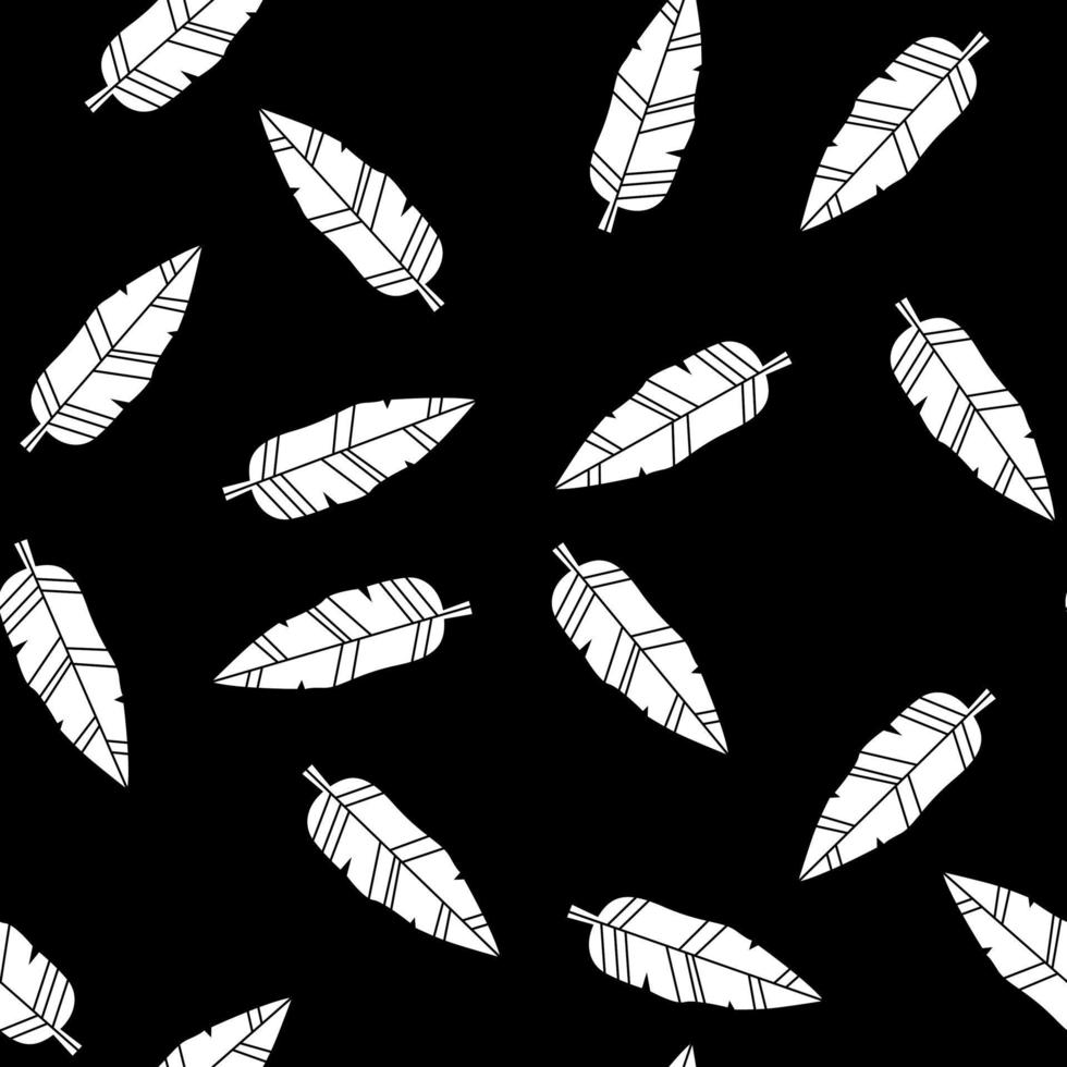 Black and white botanical seamless pattern. Stylized leaves pattern. Vetor black background vector