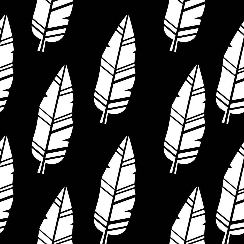 Black and white botanical seamless pattern. Stylized leaves pattern. Vetor black background vector