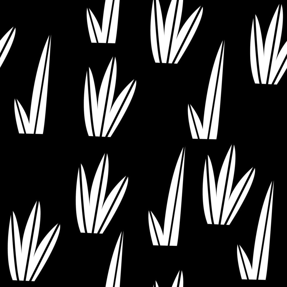 Black and white botanical seamless pattern. Stylized leaves pattern. Vetor black background vector