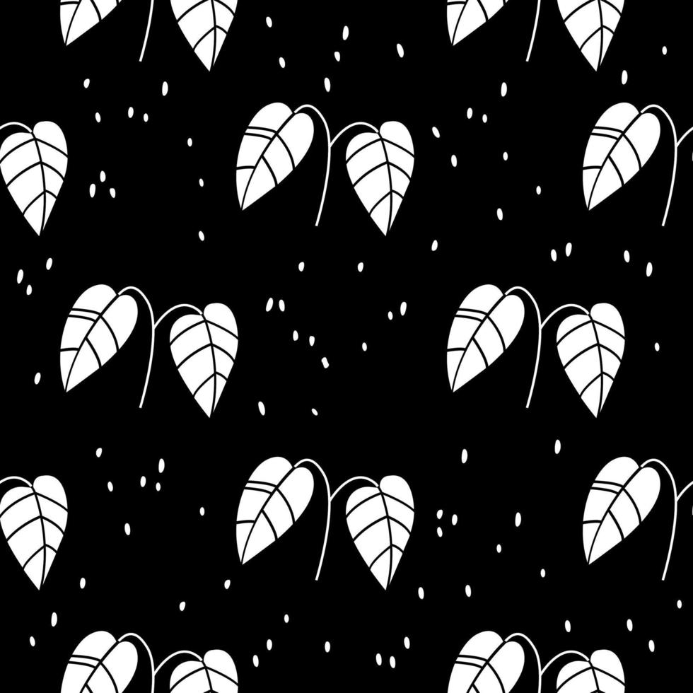 Black and white botanical seamless pattern. Stylized leaves pattern. Vetor black background vector
