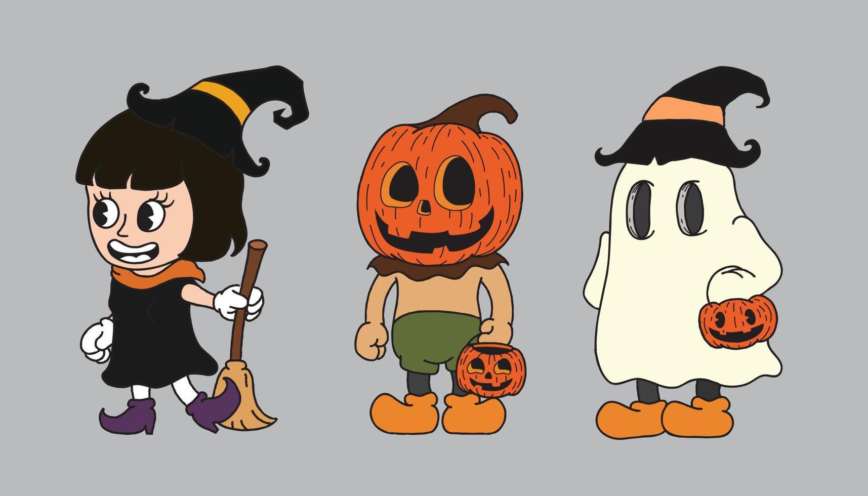 mascota de halloween de tres niños vector