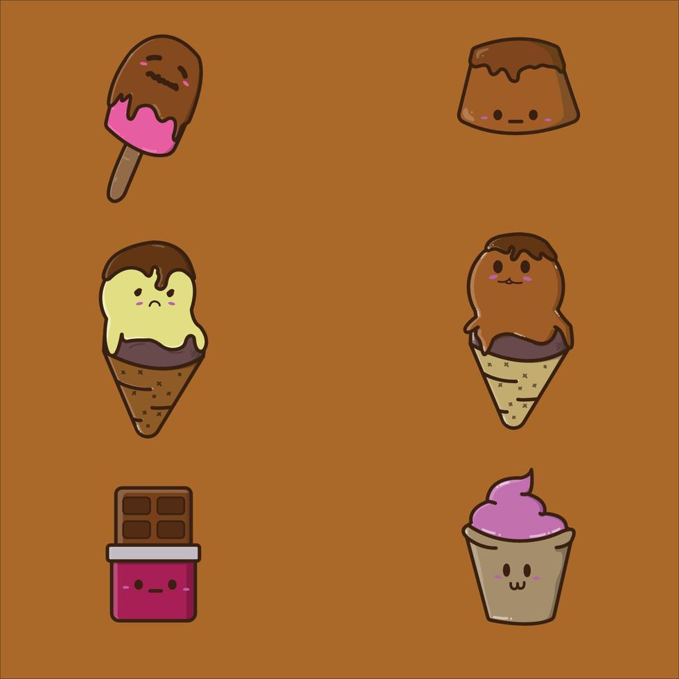 A Set of illustration Kawaii Food ice cream vector