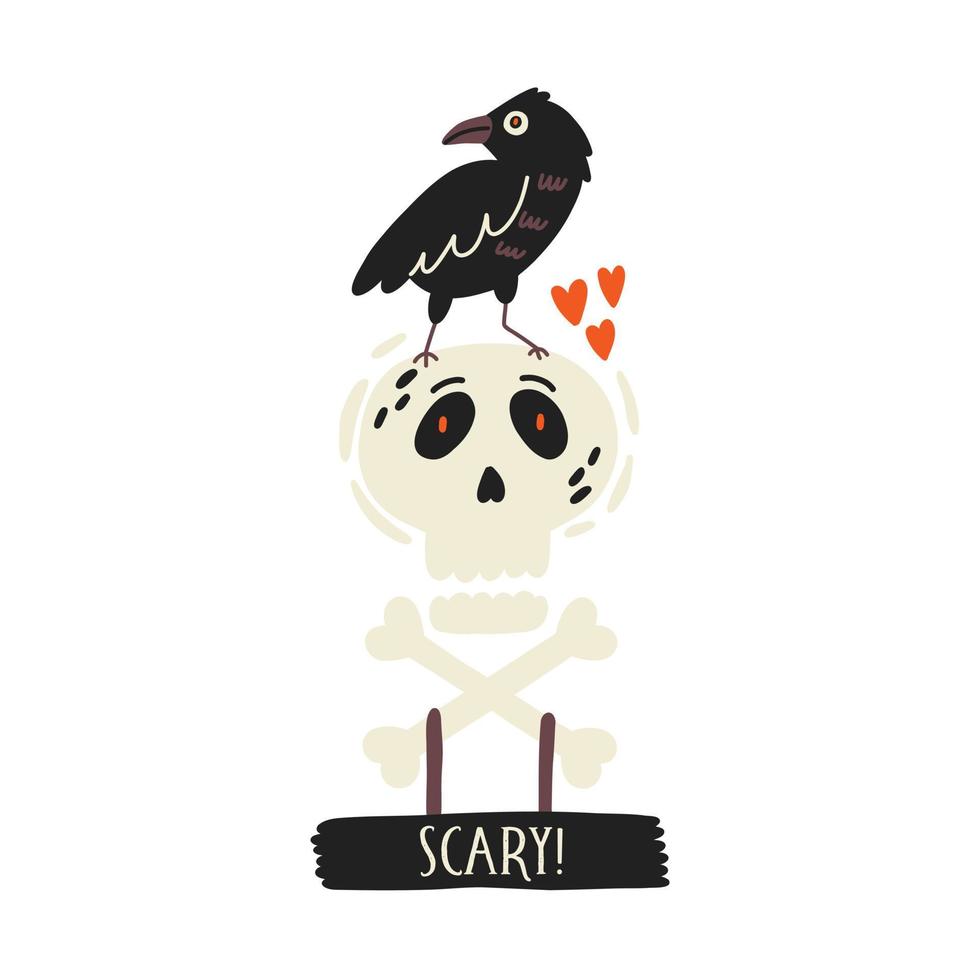 Scary skull with black crow vector