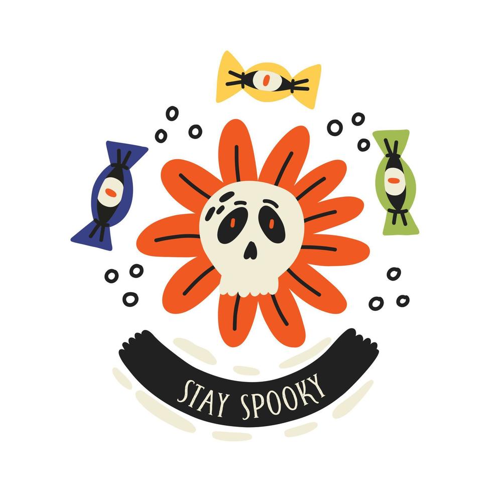 flor de calavera espeluznante con caramelo vector