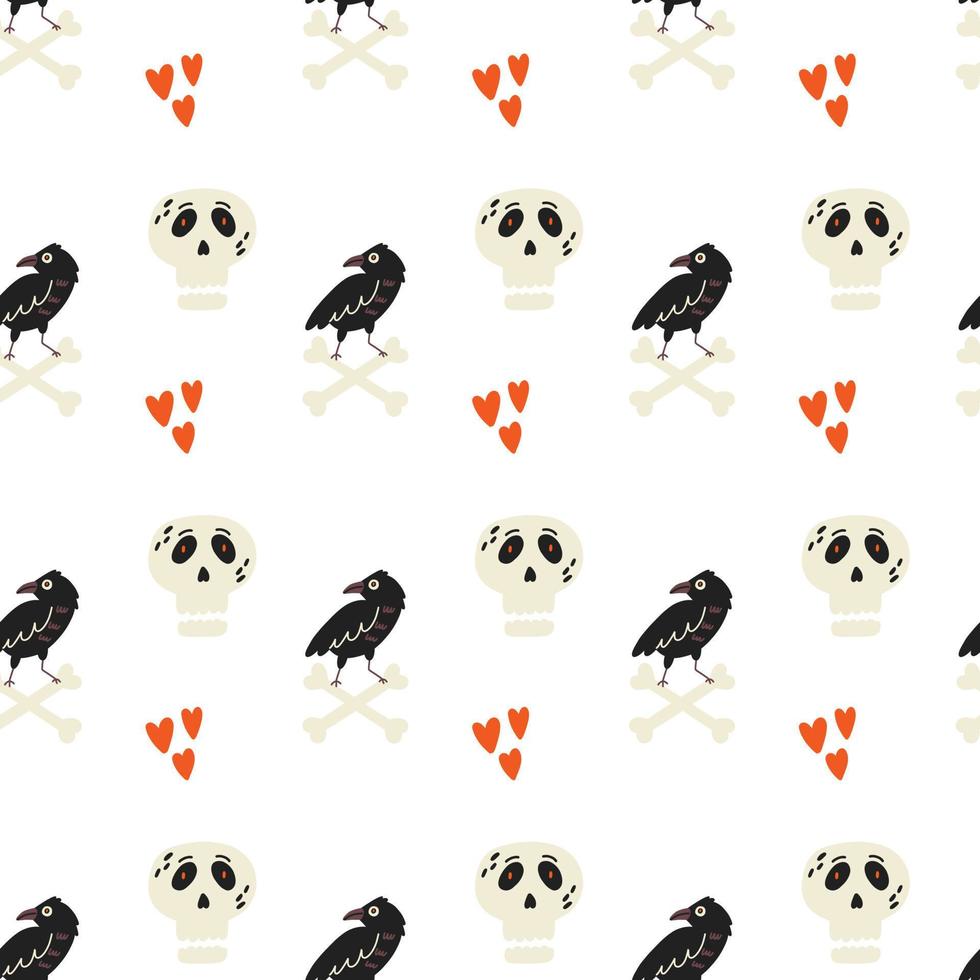 Raven skull Halloween pattern vector