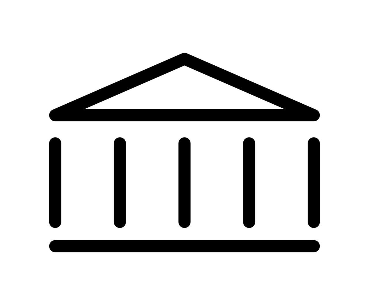 Vector Bank or museum logo vector icon. University black sign. Historic building with columns silhouette symbol. isolated on white