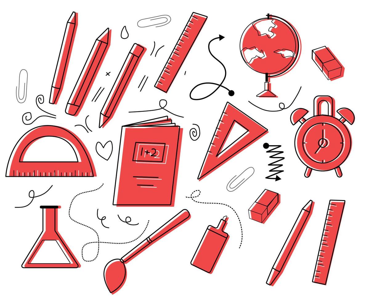 back to school doodle outlin red color style vector