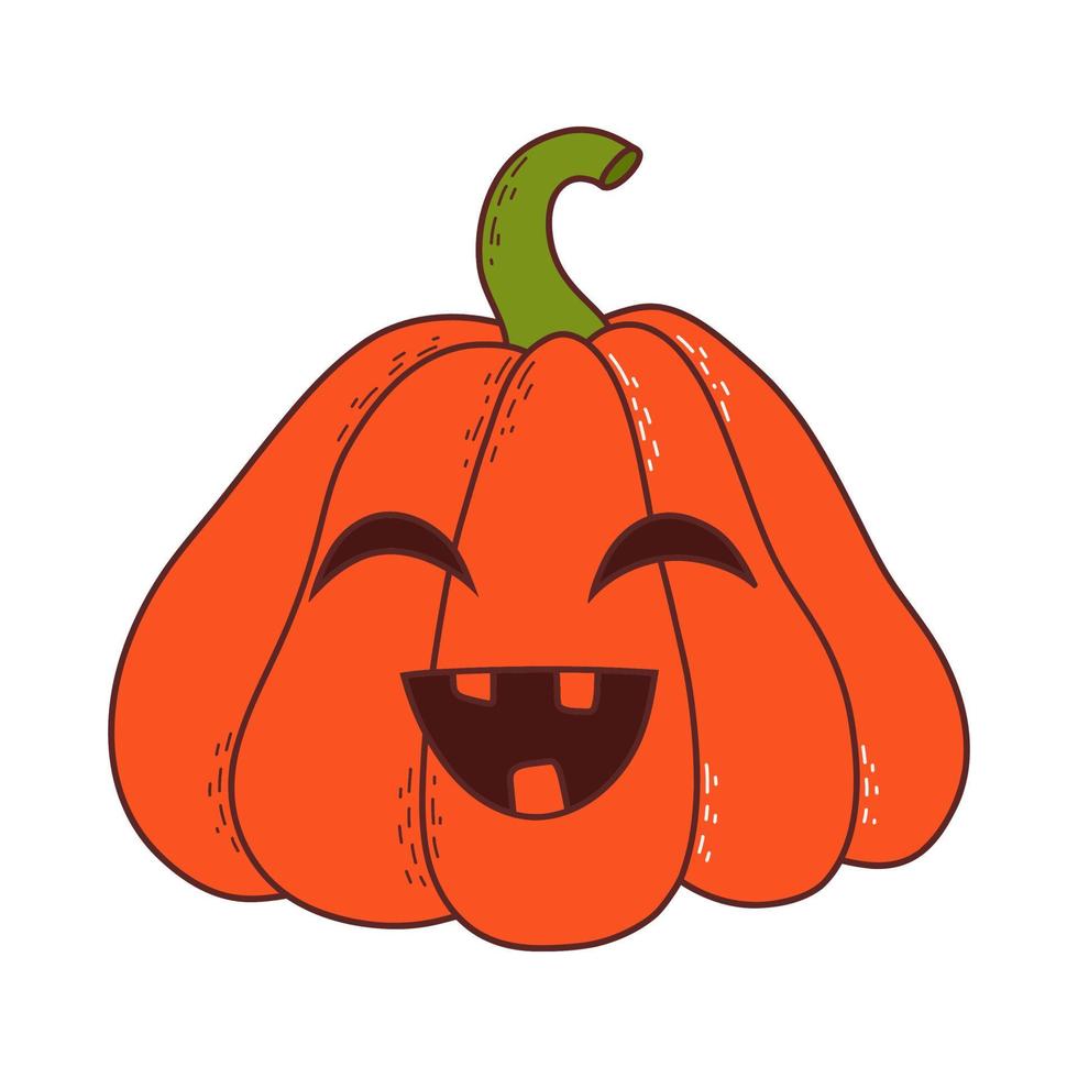 Cute pumpkin with funny face. Halloween element. Vector illustration in hand drawn style