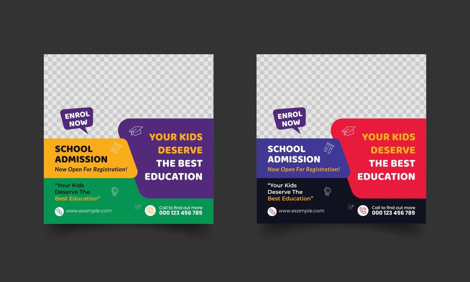 school education admission social media post and back to school web banner and promotion banner template vector