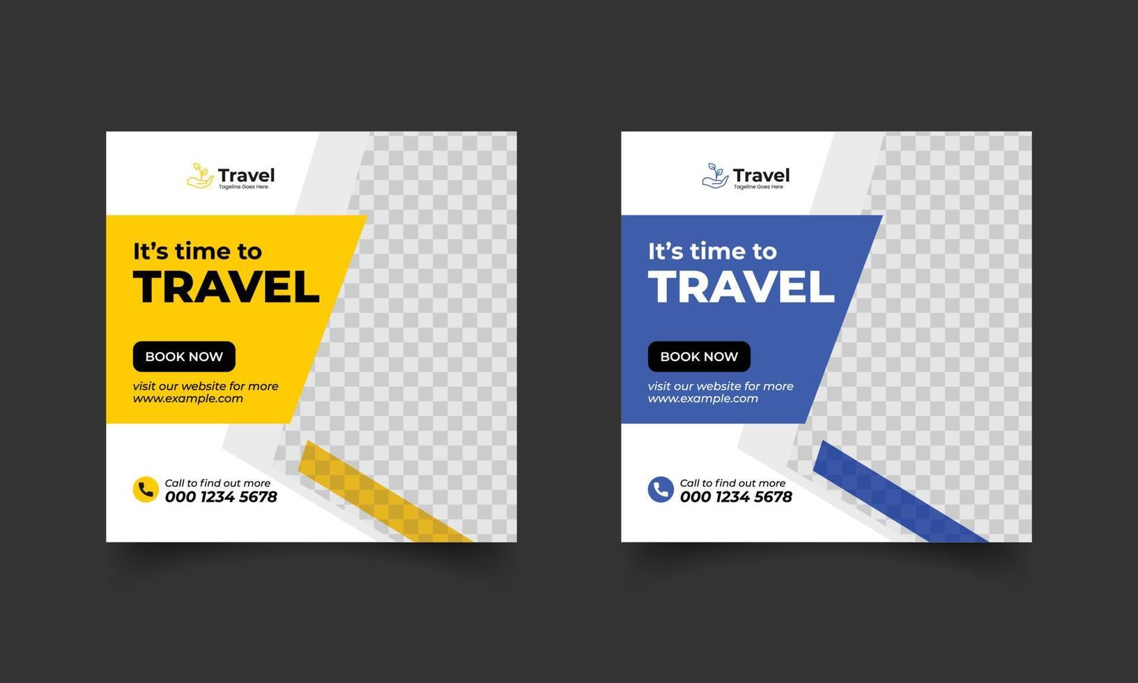 set of travel sale social media post template. Web banner, flyer or poster for travelling agency business offer promotion vector