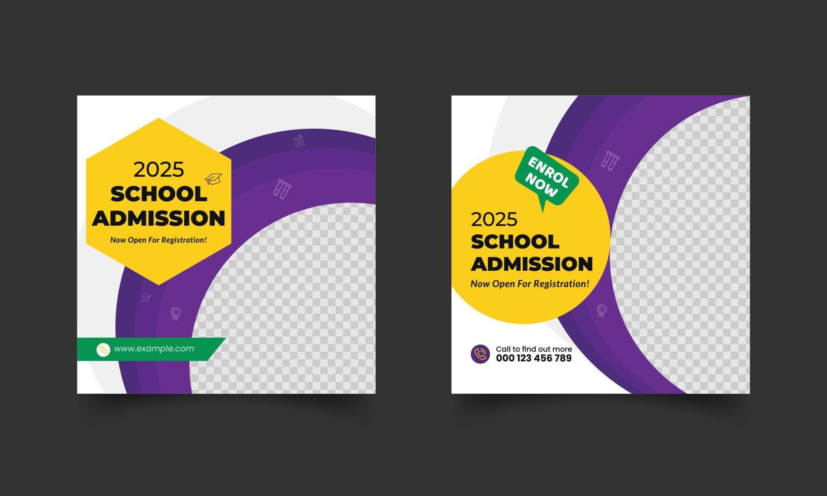 school education admission social media post and back to school web banner and promotion banner template vector