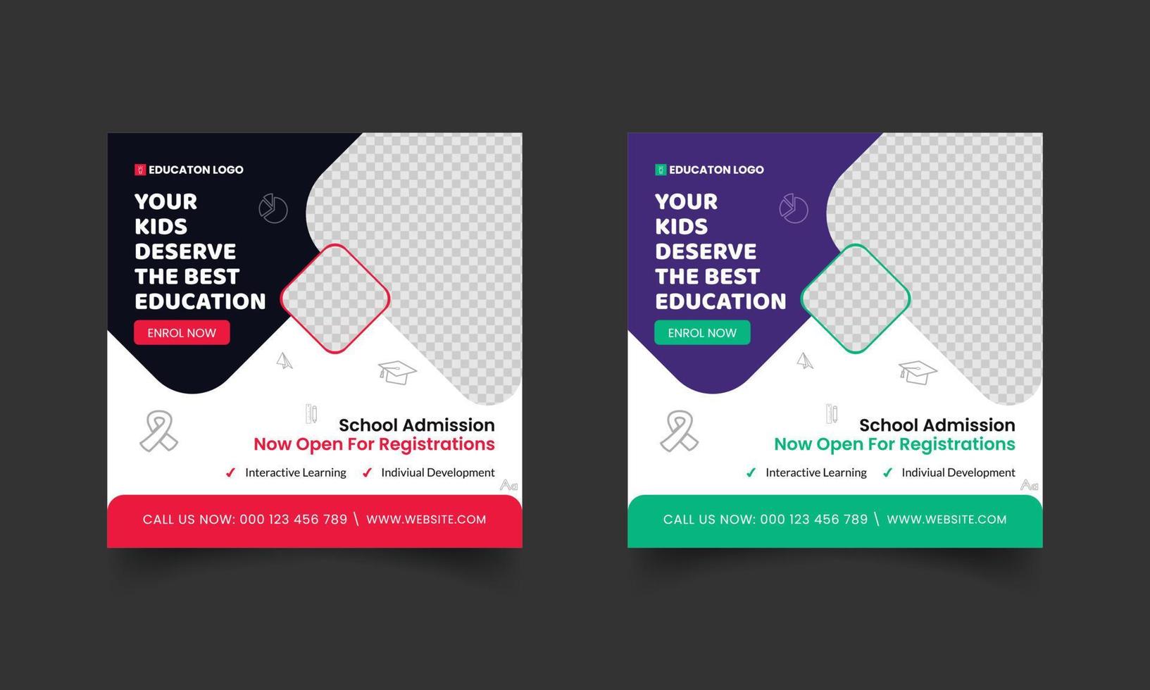 school education admission social media post and back to school web banner and promotion banner template vector