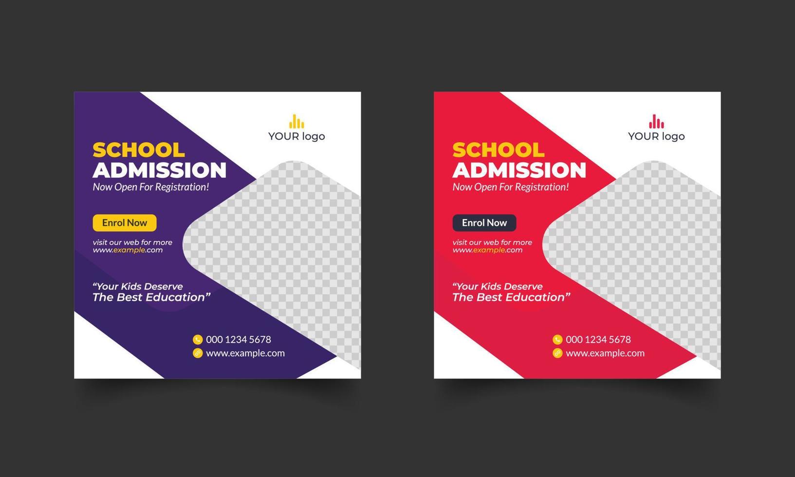 school education admission social media post and back to school web banner and promotion banner template vector