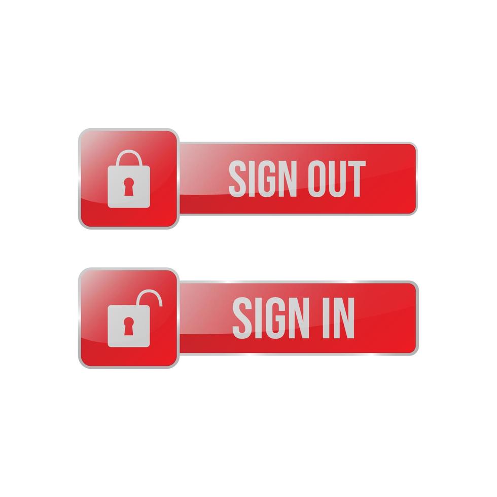 Sign in and sign out button vector for web. 3d glossy button for web