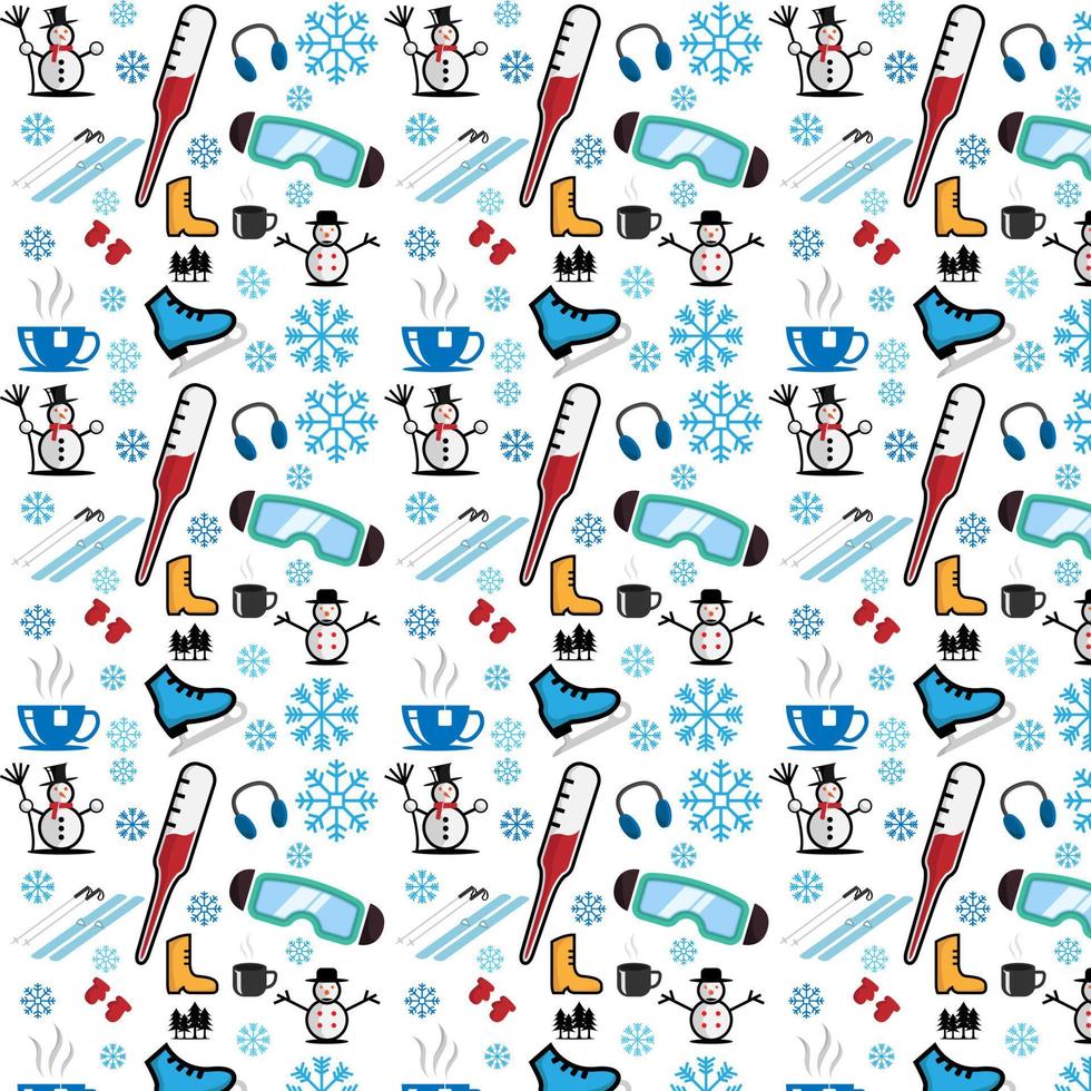 patrón de icono de temporada de invierno, ilustración de línea de copos de nieve vector