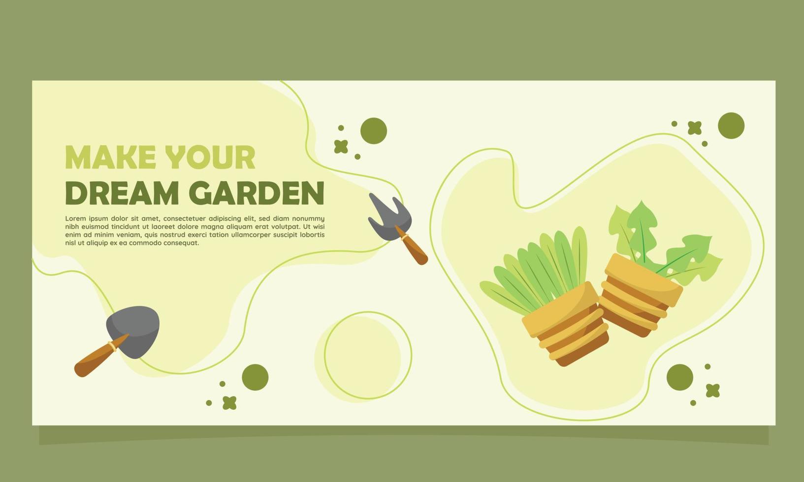 Plantilla de banner de jardinería con ilustración de vector de maceta