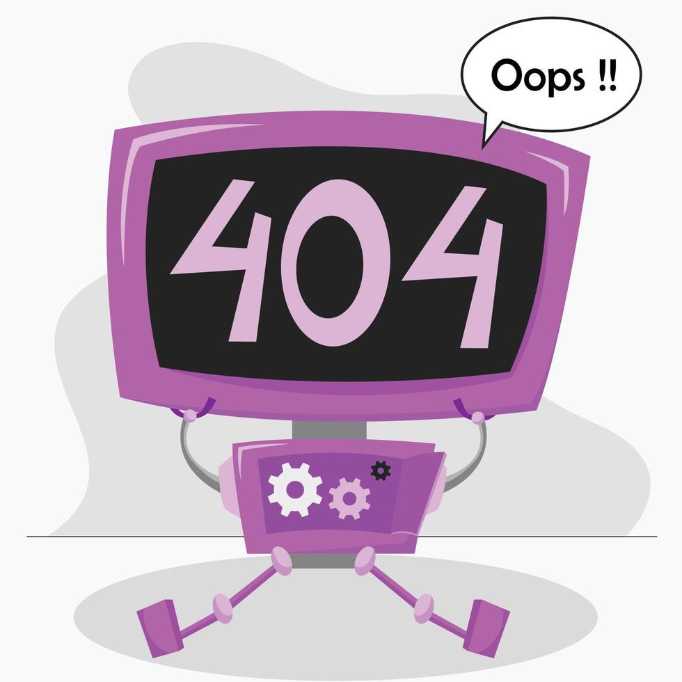 Broken Robot with 404 Error Screen Illustration Vector