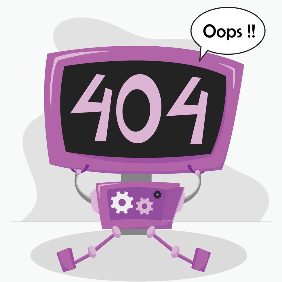 robot roto con vector de ilustración de pantalla de error 404