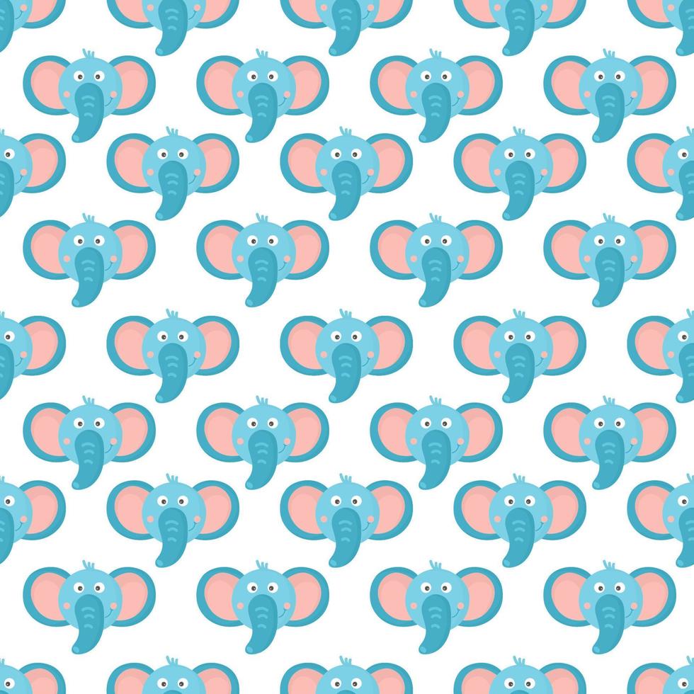 Seamless pattern with cute elephant. Kids fashion print. Vector hand drawn illustration. blue flat hand drawn elephant face head isolated on white background