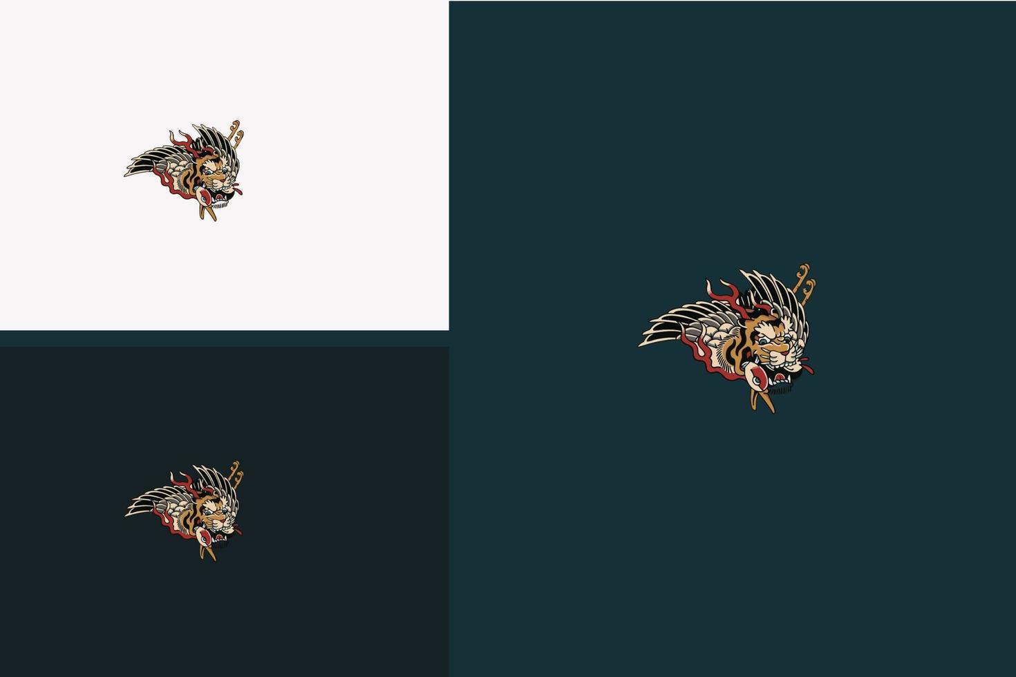 Tatuaje de cabeza de tigre japón, diseño de ilustraciones vectoriales vector
