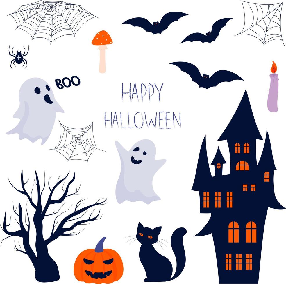 feliz halloween conjunto de imágenes prediseñadas vector