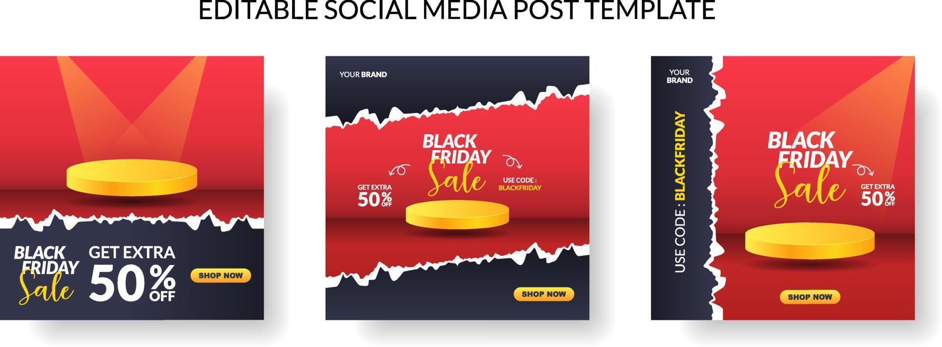 black friday sale banner for social media post template vector