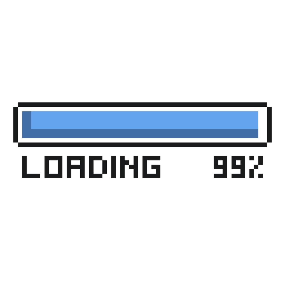 ilustración de píxeles cargando la barra de progreso del icono del 99 por ciento vector
